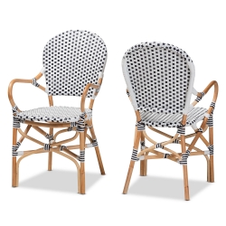 Baxton Studio Naila Classic French Black and White Weaving and Natural Brown Rattan 2-Piece Dining Chair Set